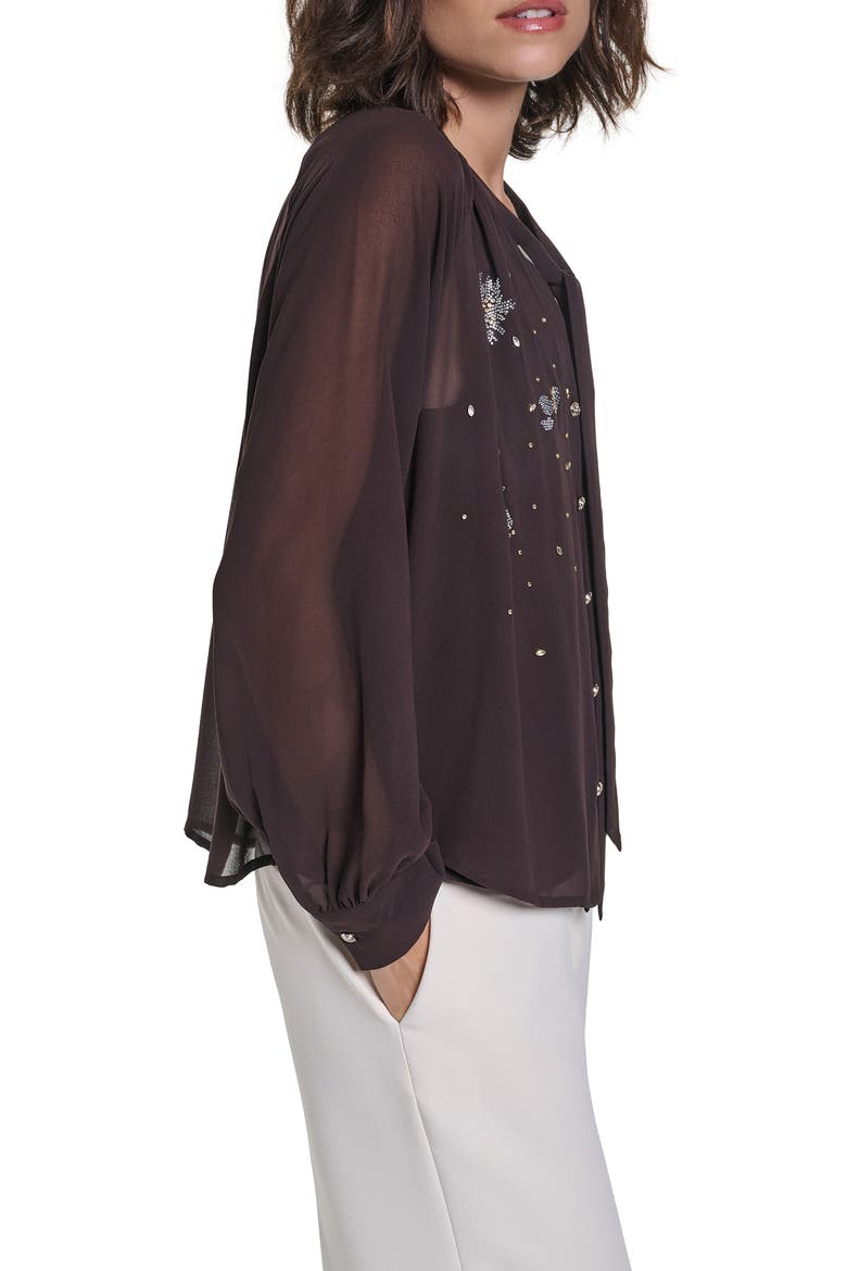 Beaded Chiffon Top with Tie Neck, Alternate, color, CHOCOLATE