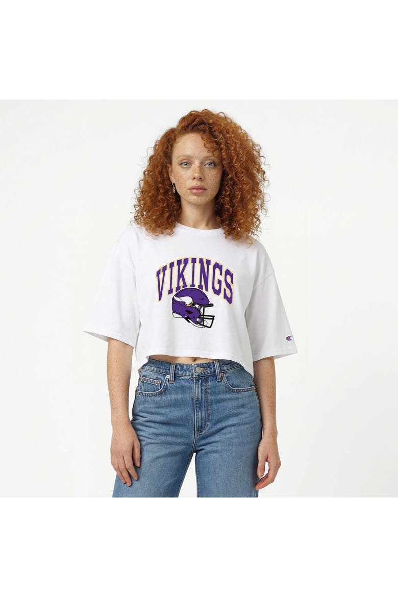 Women's Champion  White Minnesota Vikings Boyfriend Cropped T-Shirt, Main, color, White