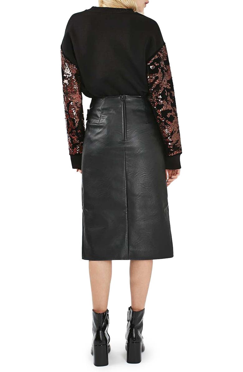 Topshop Faux Leather Wrap Midi Skirt, Alternate, color, 