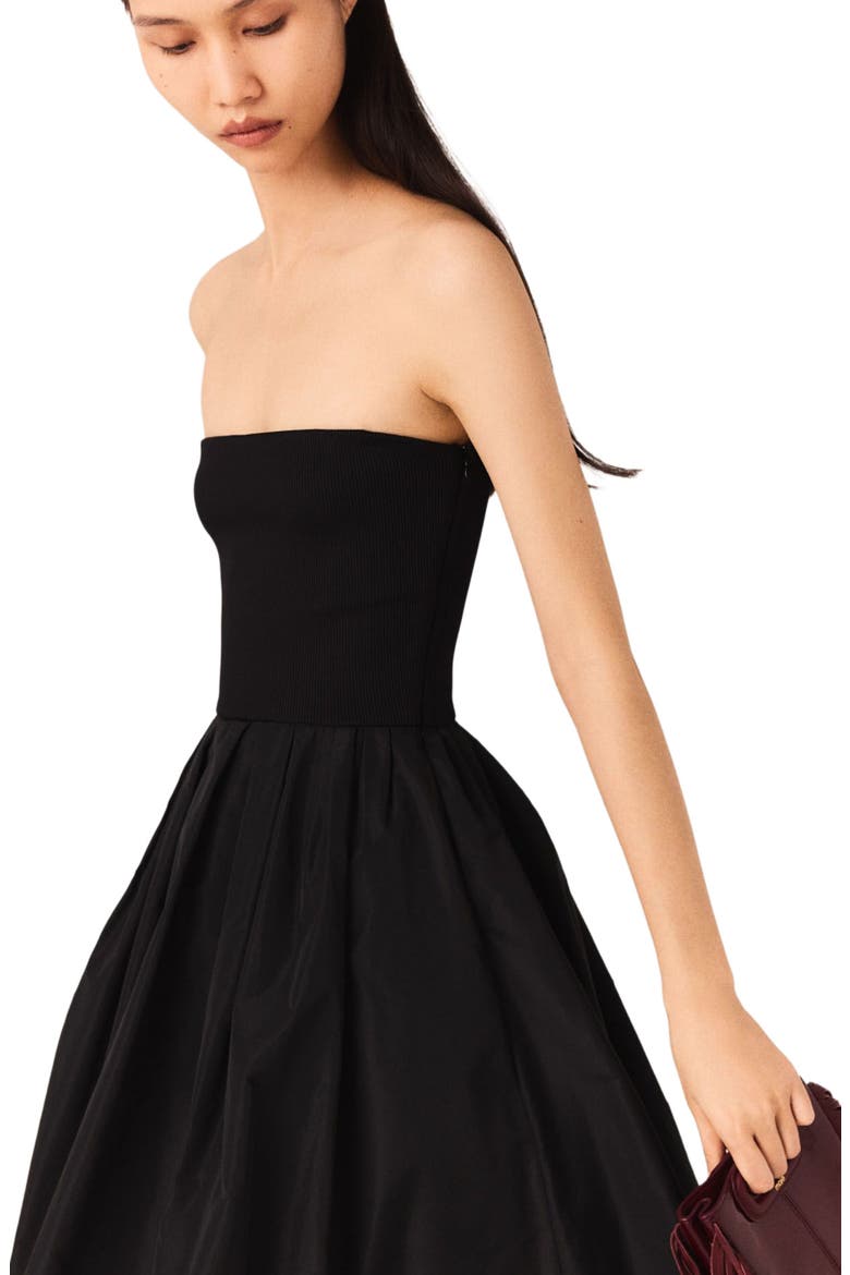 Strapless mesh and taffeta dress, Alternate, color, Black