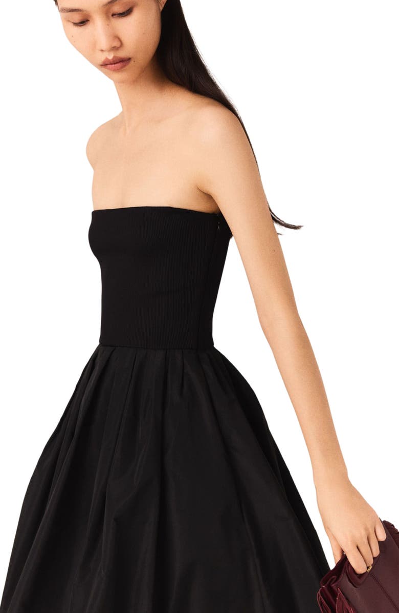 maje Strapless mesh and taffeta dress, Alternate, color, Black