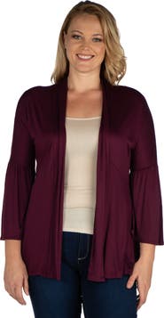 24seven Comfort Apparel Plus Size Bell Sleeve Flared Open Front  Cardigan