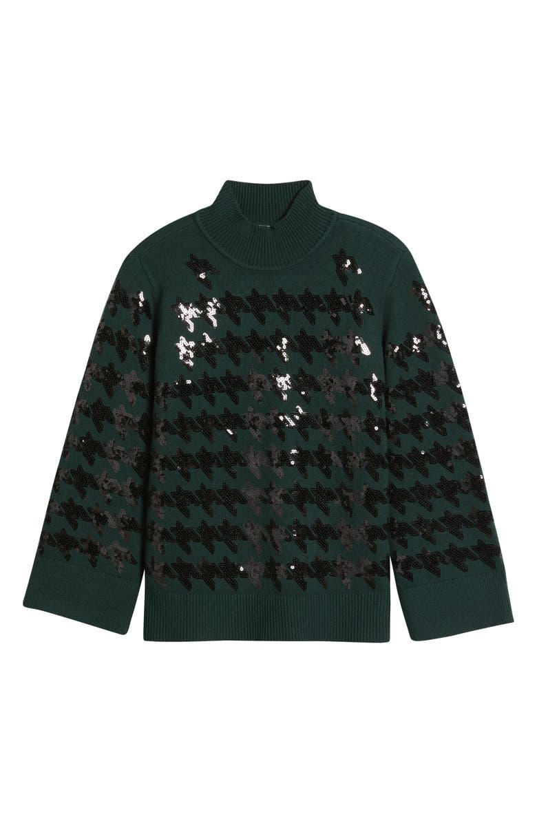 Anne Klein Sequin Houndstooth Mock Neck Sweater, Alternate, color, Pine Forest