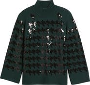 Anne Klein Sequin Houndstooth Mock Neck Sweater