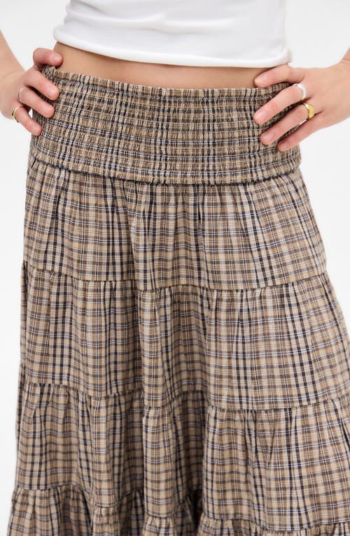 Bdg Urban Outfitters Becks Smocked Tiered Cotton Midi Skirt In Brown
