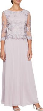 Alex Evenings Floral Embroidered Mock Two-Piece Gown
