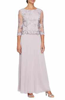Alex Evenings Floral Embroidered Mock Two-Piece Gown