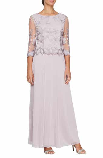 Alex Evenings Floral Embroidered Mock Two-Piece Gown