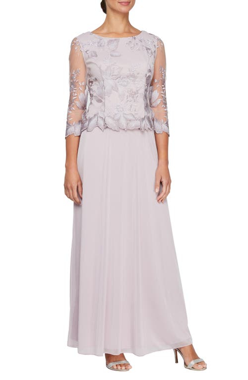 Alex Evenings Floral Embroidered Mock Two-piece Gown In Smokey Orchid