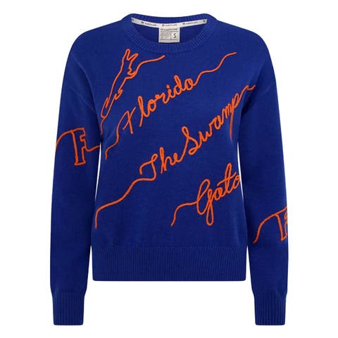 Women's Royal Florida Gators Love Note Embroidered Pullover Sweater