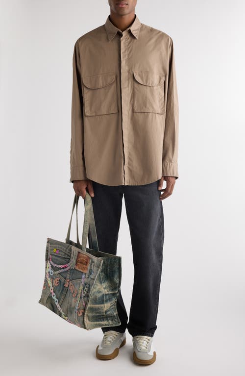 Acne Studios Logo Patch Stretch Poplin Button-up Shirt In Taupe Brown