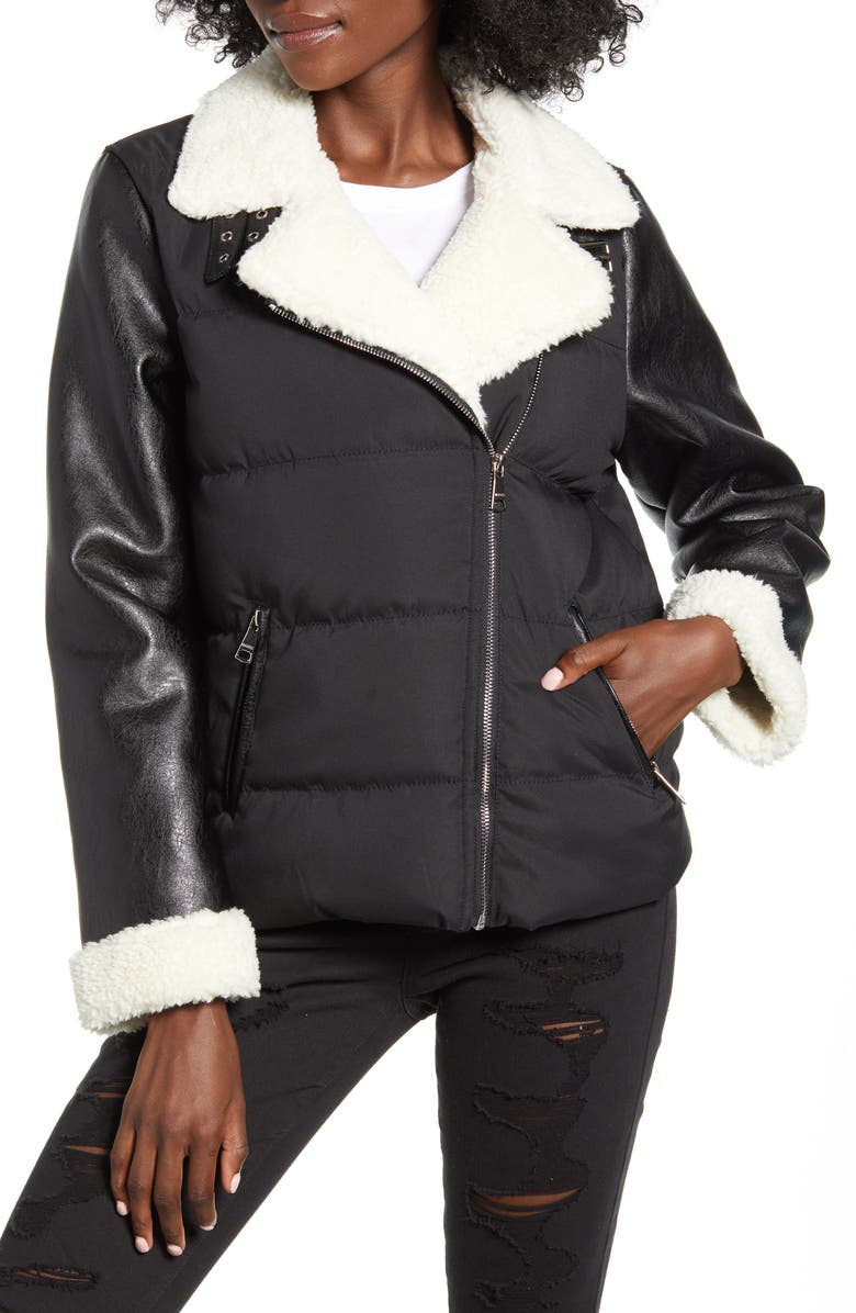 Vigoss Faux Shearling & Faux Leather Puffer Jacket, Alternate, color, 
