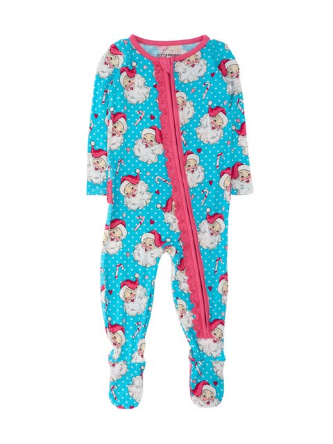 SoftSnooze Girls Holiday Ruffle One Piece Footie Pajamas