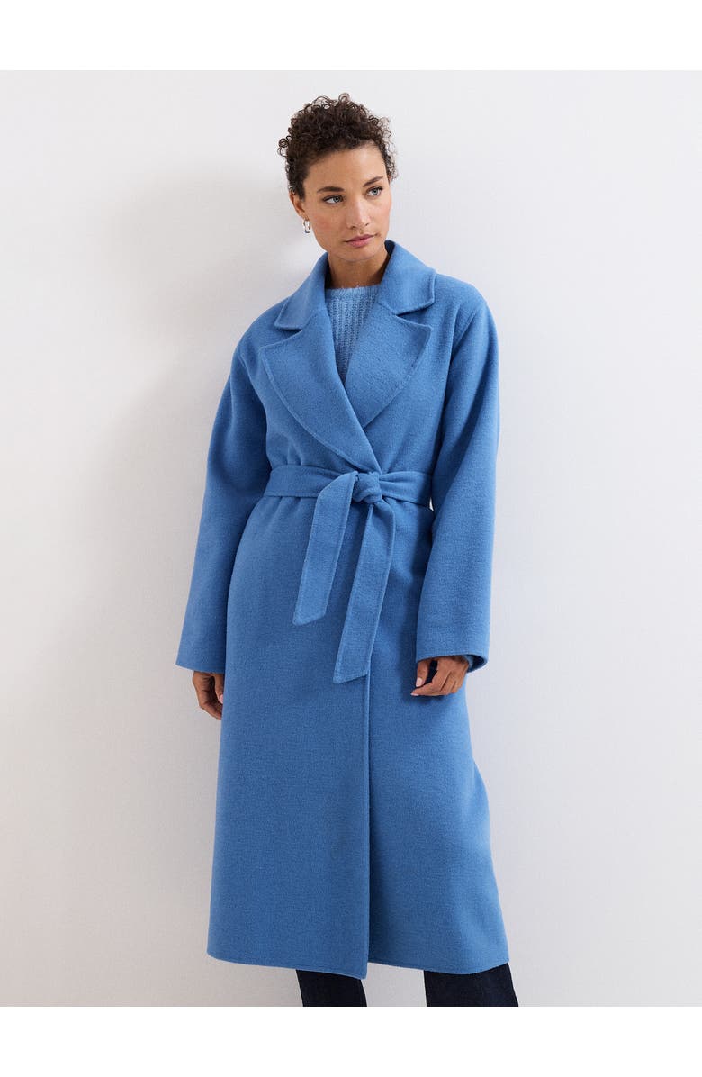 Phase Eight Long Sleeve Belted Wrap Midi Coat, Main, color, Blue