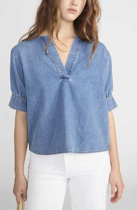 V-Neck Denim Popover Top