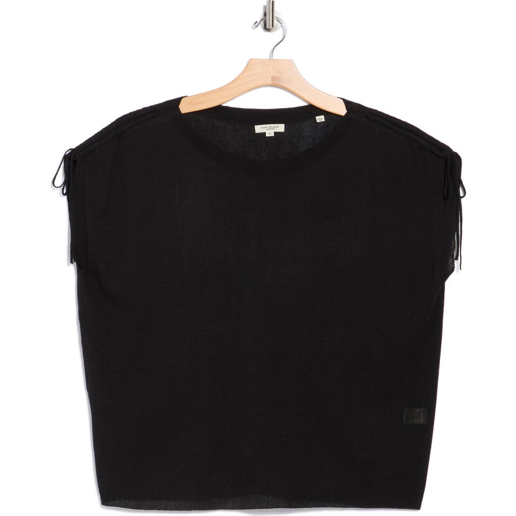 Max Studio Ruched Shoulder Cap Sleeve Sweater In Black