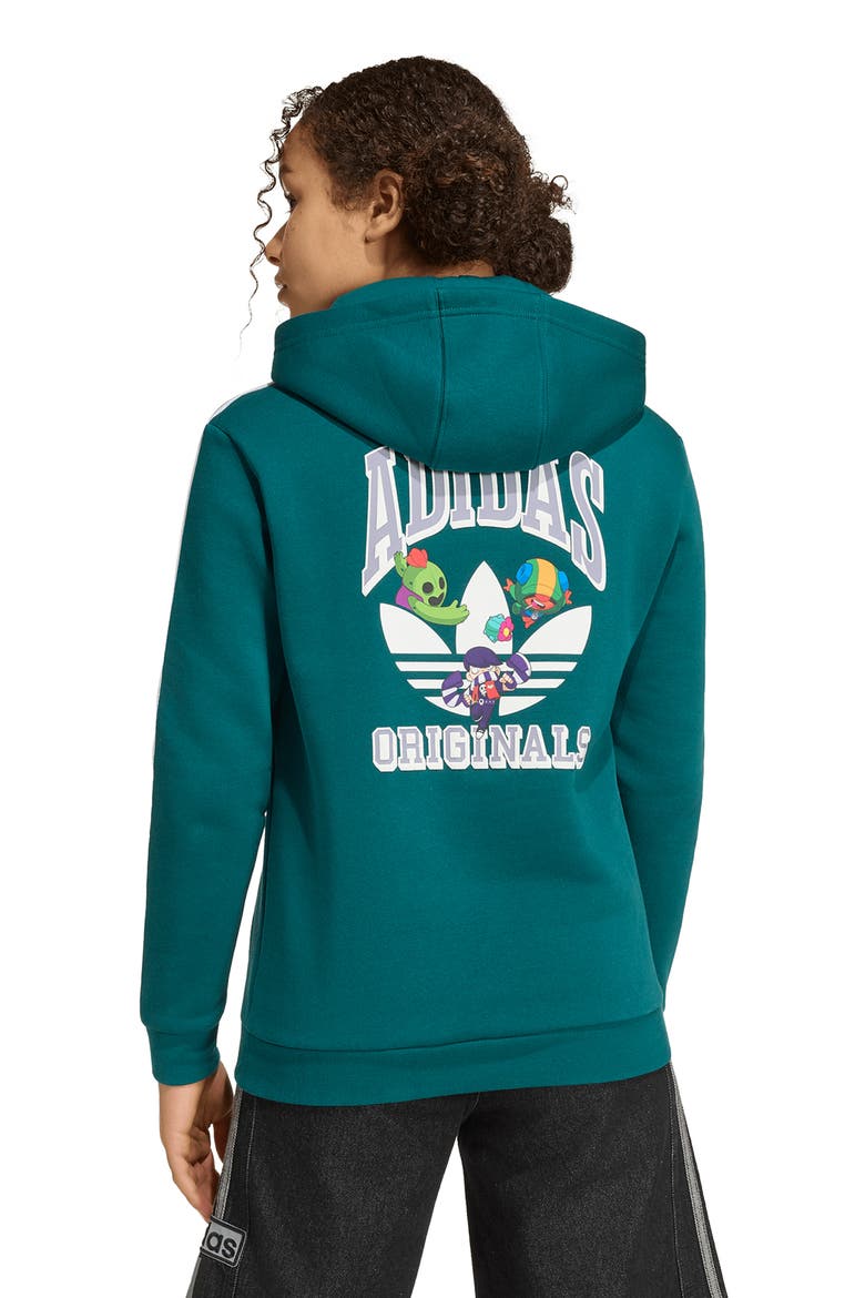 Kids' Adicolor Graphic Hoodie, Alternate, color, RICH GREEN/ BLACK
