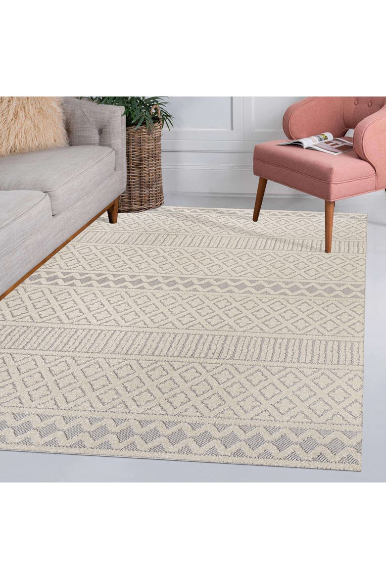 Ormond High-Low Modern Trellis Geometric Indoor/Outdoor Area Rug, Alternate, color, Cream/Gray