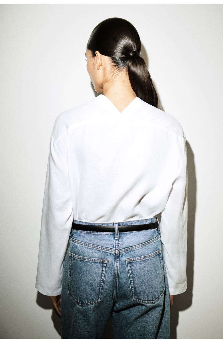 COS Button-Detail Linen V-Neck Shirt, Alternate, color, White