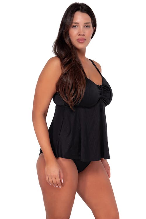 Sunsets Escape Marin Tankini In Black Seagrass Texture