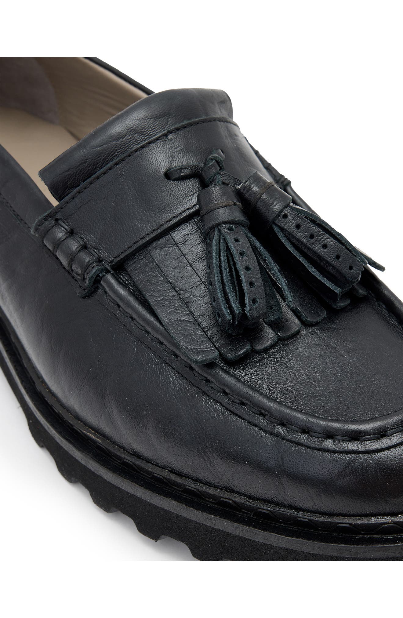 AllSaints Skiff Tassel Loafer, Alternate, color, Black Grain