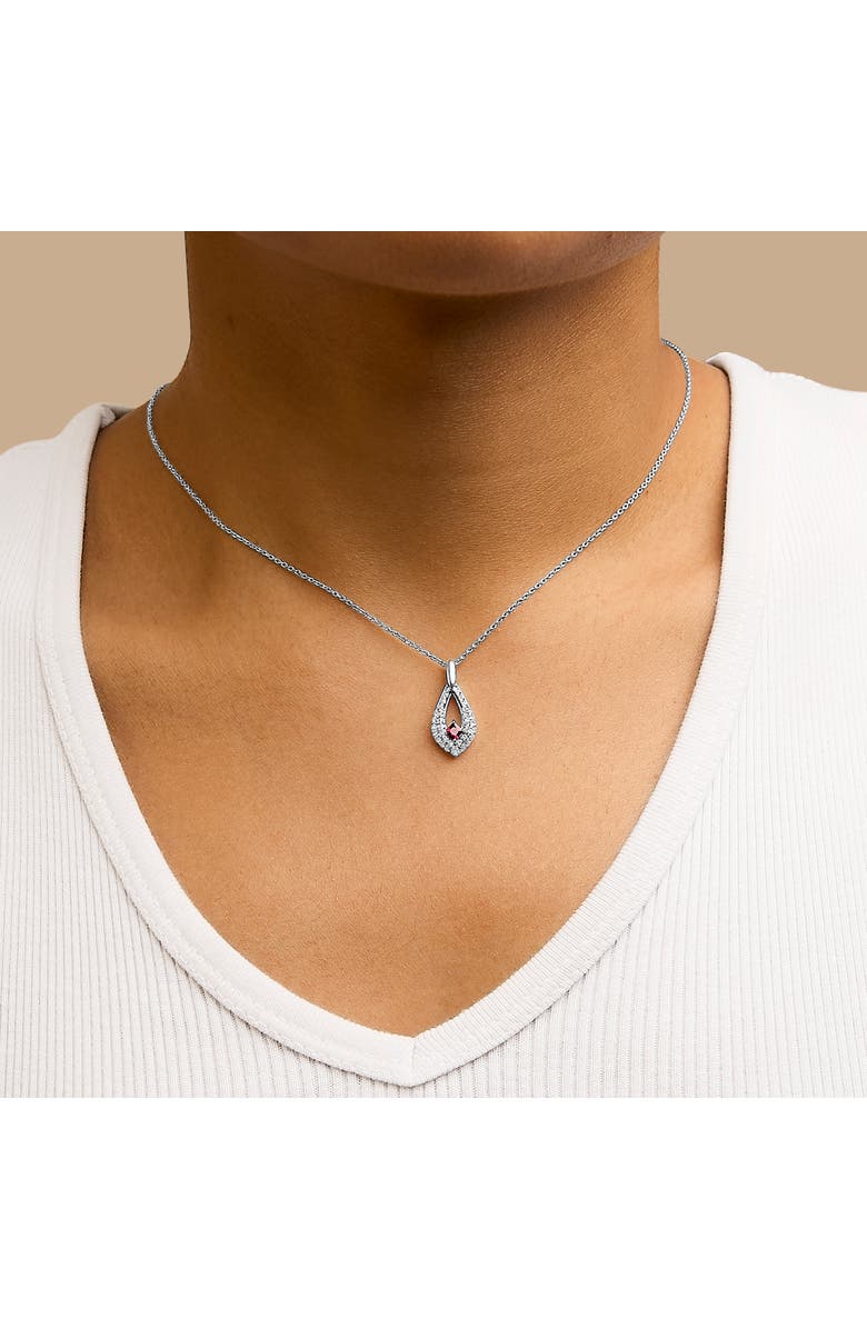 Haus of Brilliance Silver Created Red Ruby and White Sapphire Pear Shaped Pendant Necklace, Alternate, color, White