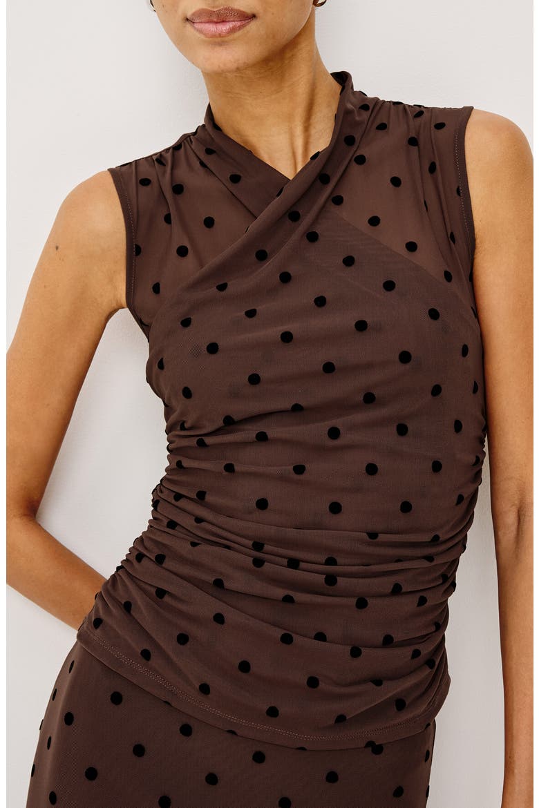 Lauris Polka Dot Mesh Sleeveless Top, Main, color, CHOCOLATE POLKA DOT