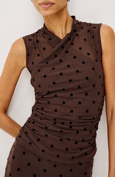 Lauris Polka Dot Mesh Sleeveless Top