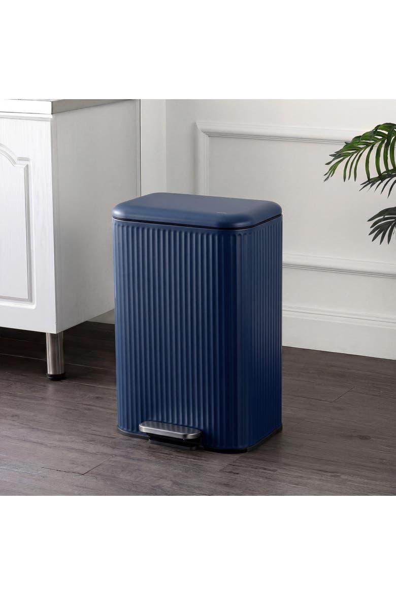 Astra Ribbed Rectangular Step Pedal Trash Can with Soft-Close Lid, Alternate, color, Denim Blue