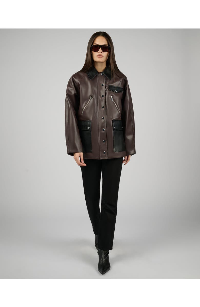 WeWoreWhat Cocoon Leather Jacket, Alternate, color, Dark Brwn/Blak