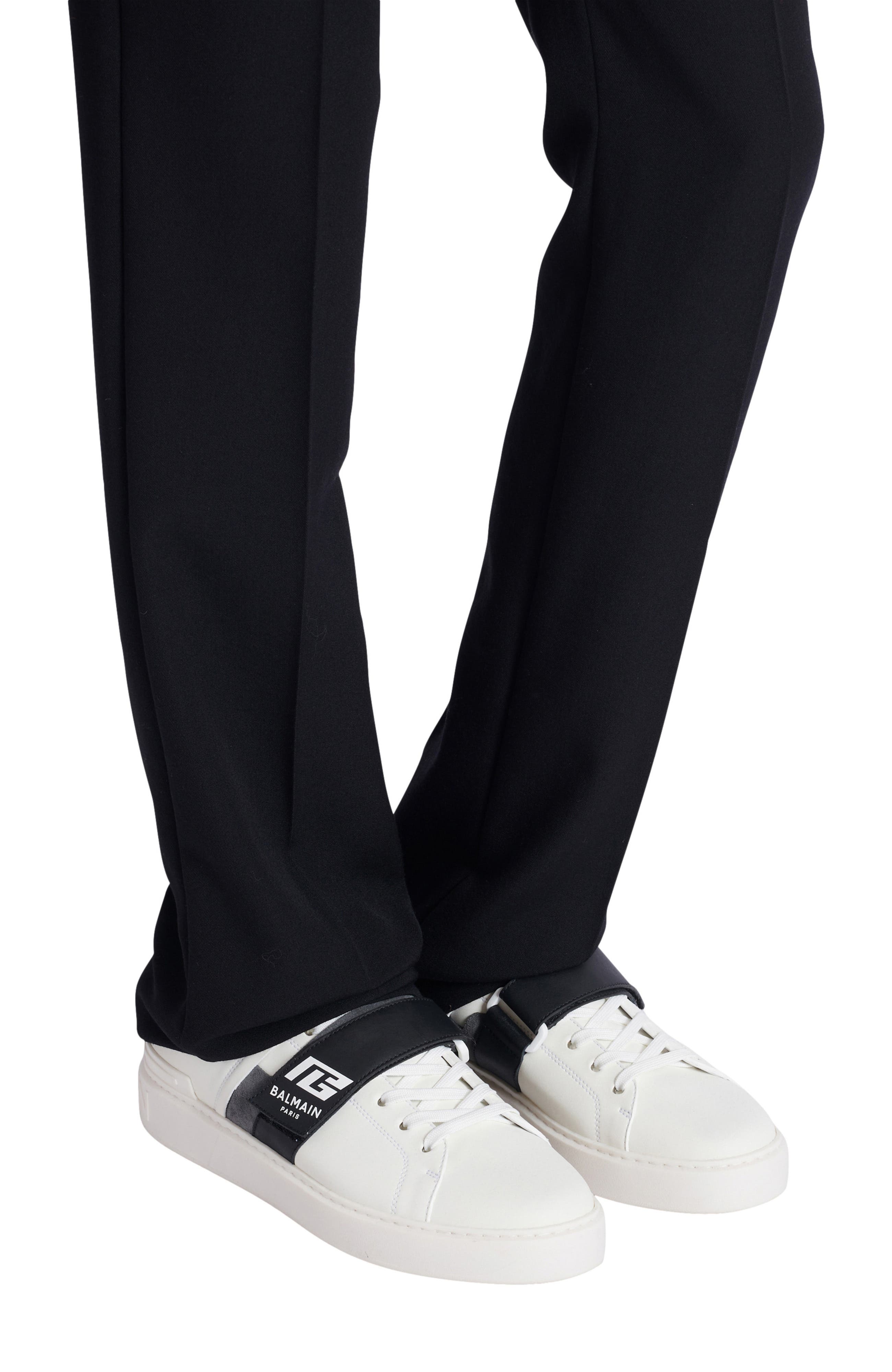 Balmain Calfskin B-Court trainers with PB tongue, Alternate, color, White