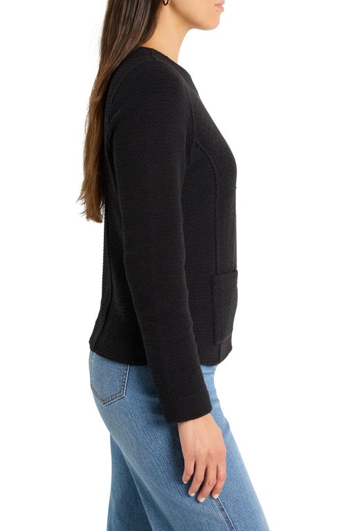 Nic + Zoe Nic+zoe Weave Mix Knit Front Zip Jacket In Black Onyx