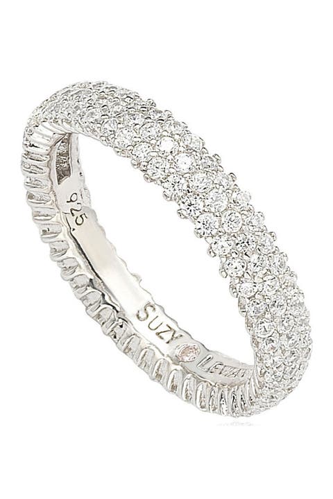 Sterling Silver Pavé Cubic Zirconia Eternity Band Ring