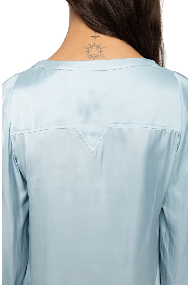 Torny Satin Split Neck Top, Alternate, color, SKY