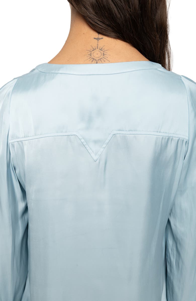 Zadig & Voltaire Torny Satin Split Neck Top, Alternate, color, Sky