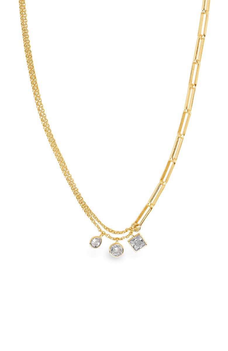 Sterling Forever Cubic Zirconia Charm Necklace, Alternate, color, Gold