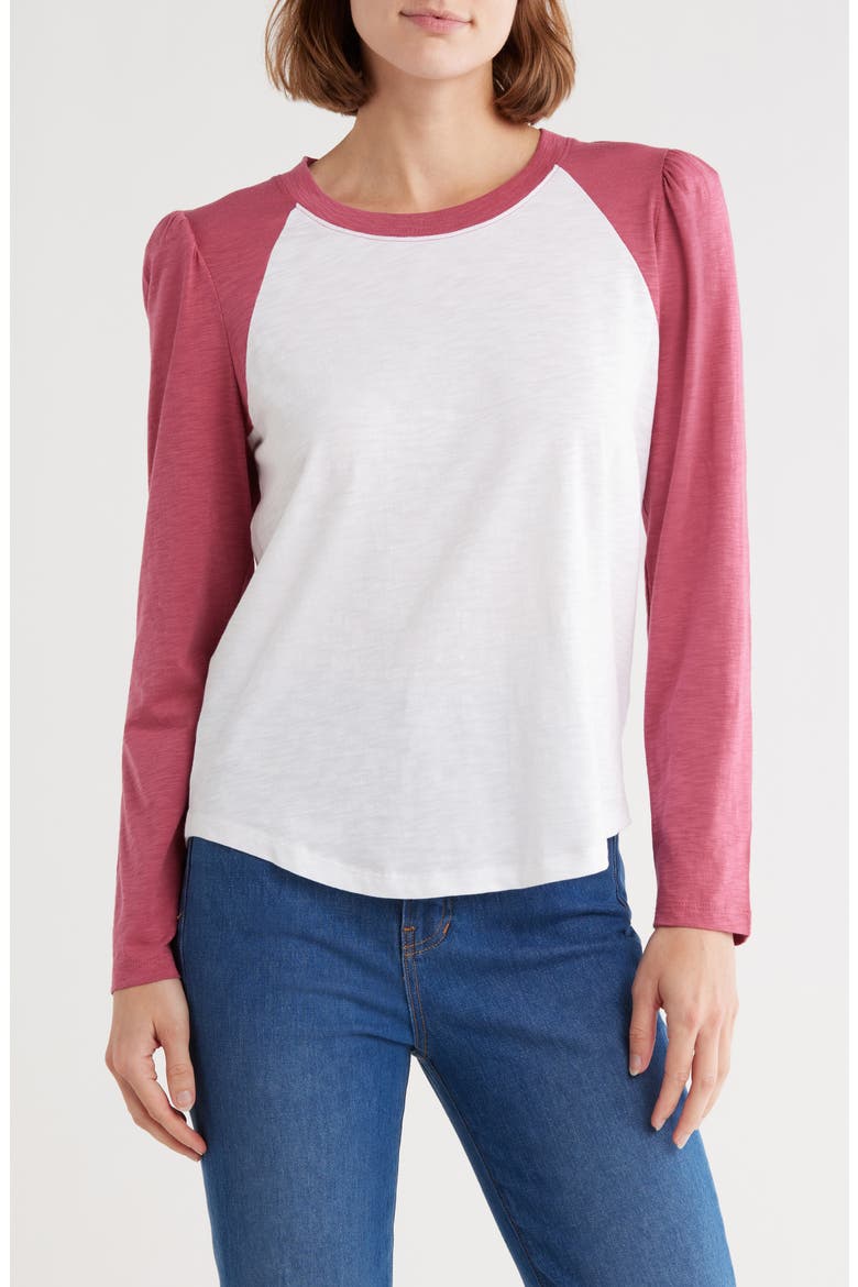 Mason Raglan Sleeve Cotton Baseball T-Shirt, Main, color, WHITE/ SOFT RASPBERRY