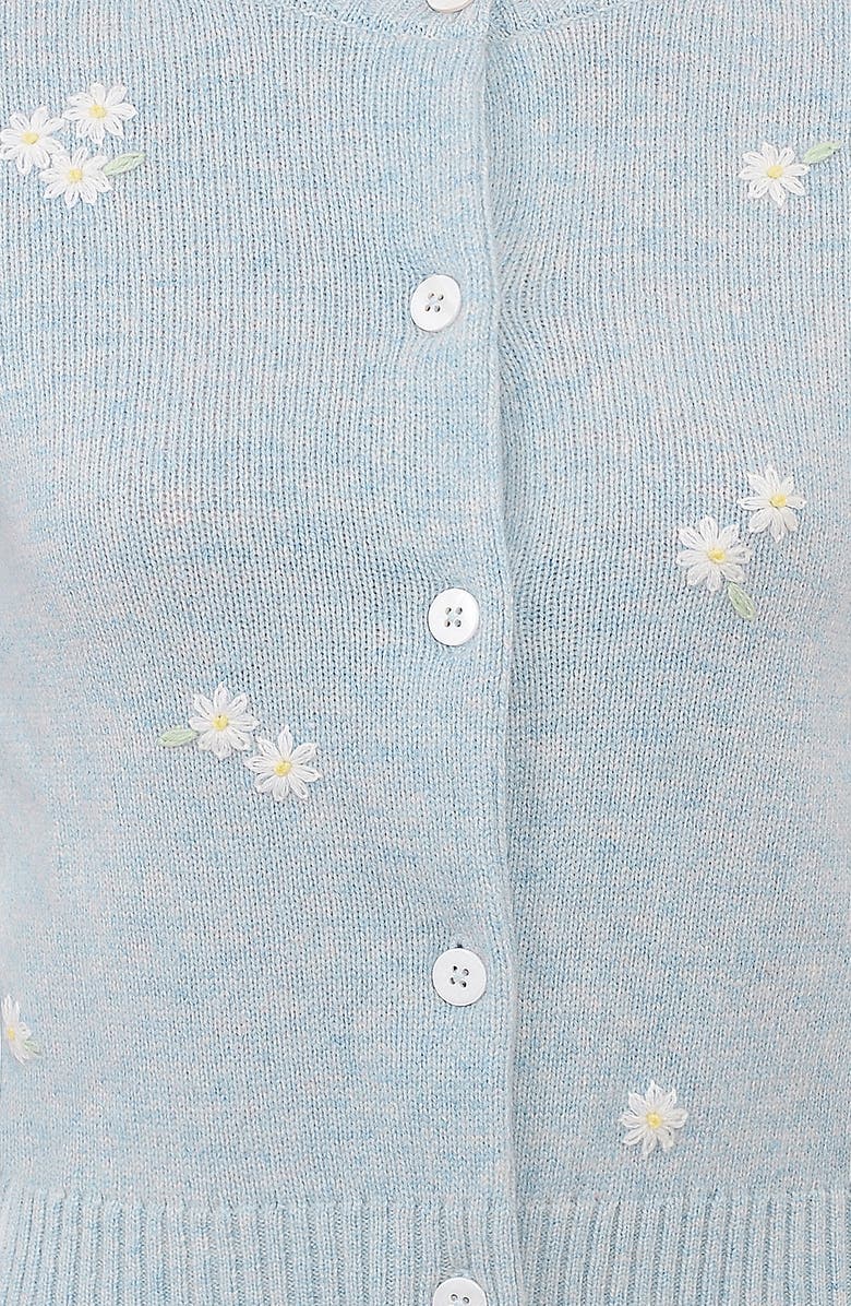 HOUSE OF CB Atheia Flower Embroidered Wool Blend Cardigan, Alternate, color, Ancient Water Blue