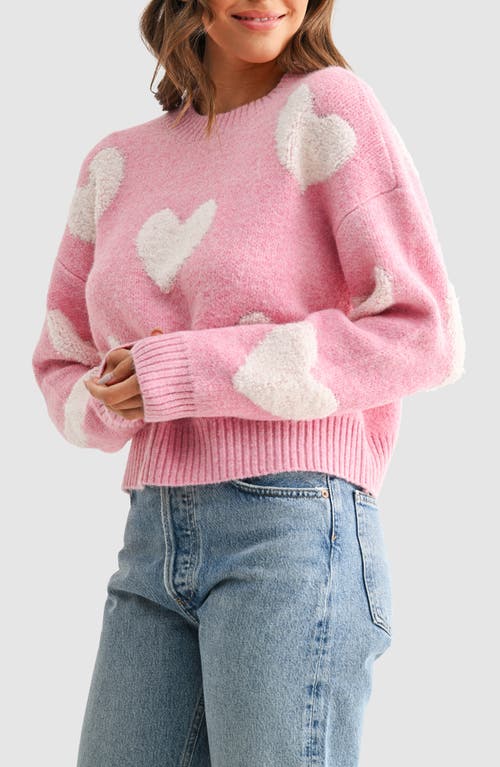 Lush Heart Crewneck Sweater In Pink