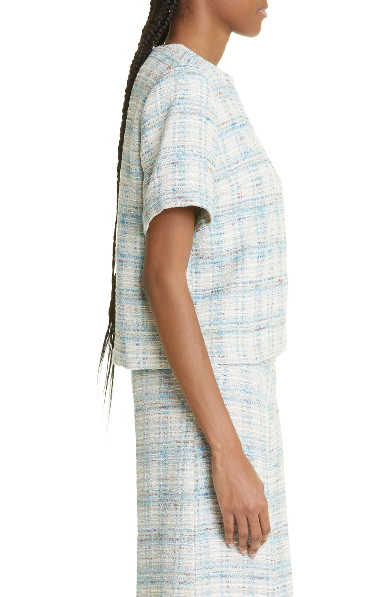 Lisa Marie Fernandez Cotton Blend Tweed Boxy Top, Alternate, color, Blue Tweed