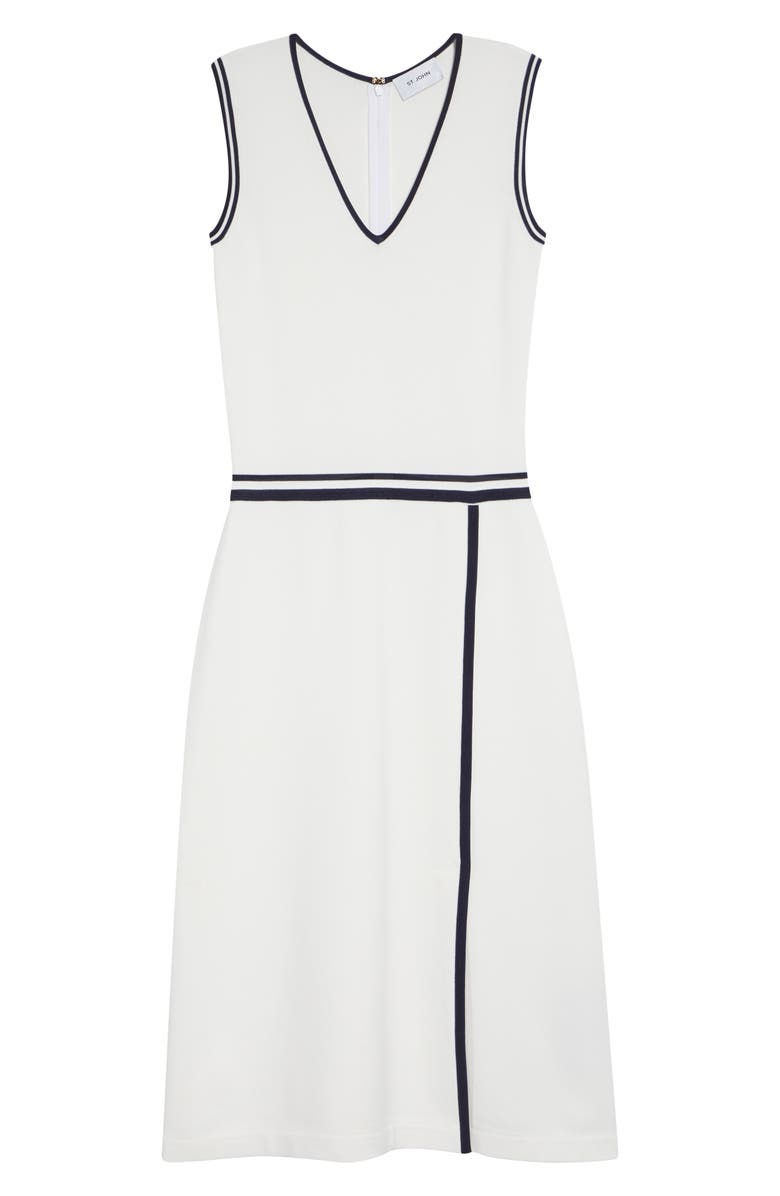 ST. JOHN Vanna Roma Crepe Knit Sleeveless Midi Dress, Alternate, color, Bright White/ Midnight