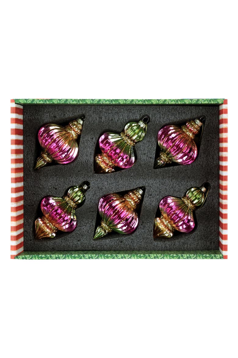 Ribbed Finial Ornament, Box of 6, Alternate, color, Fuschia