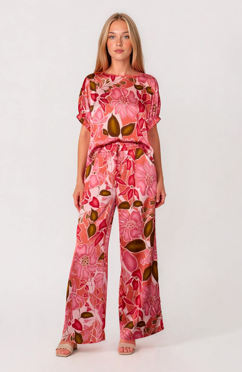 MELLODAY Print Satin Top, Alternate, color, Red Multi