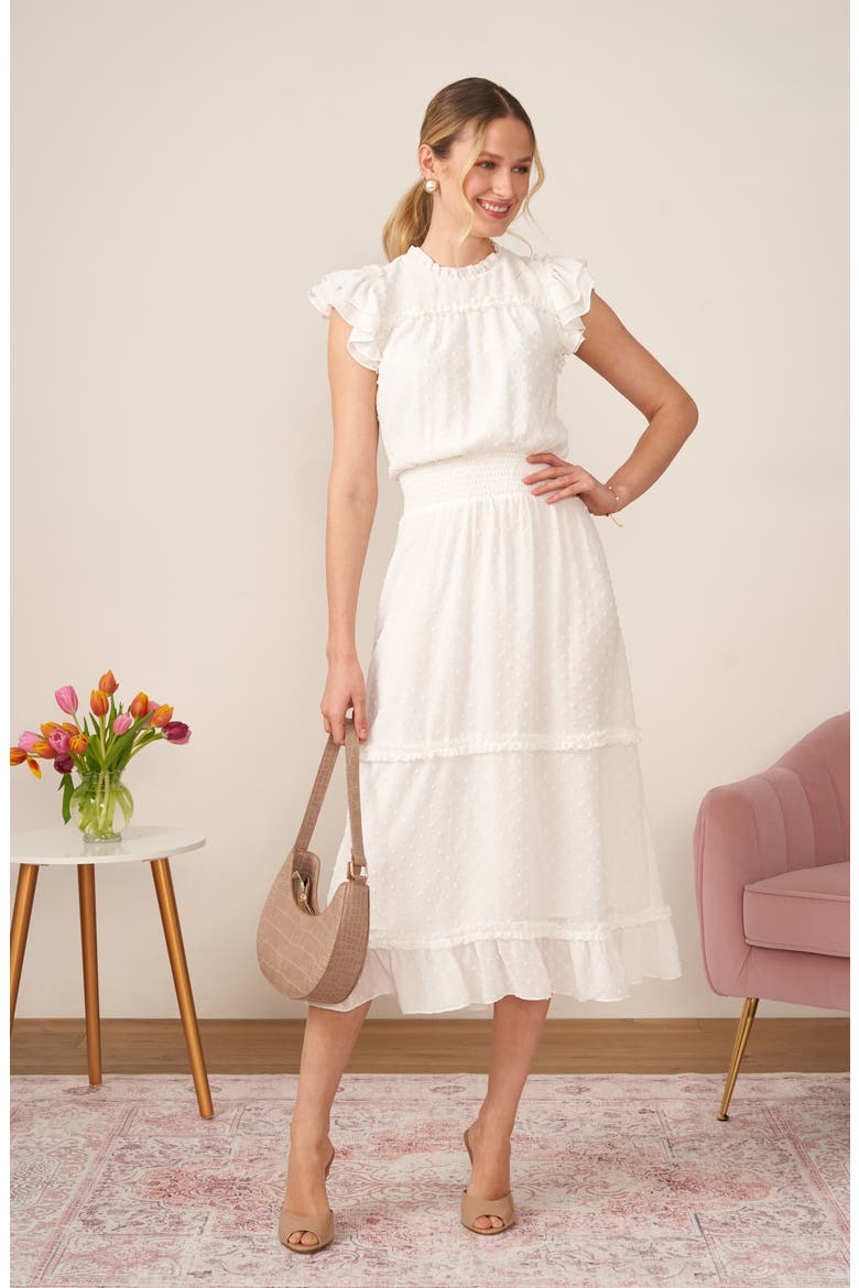 Clip Dot Flutter Sleeve Midi Dress, Alternate, color, SOFT ECRU