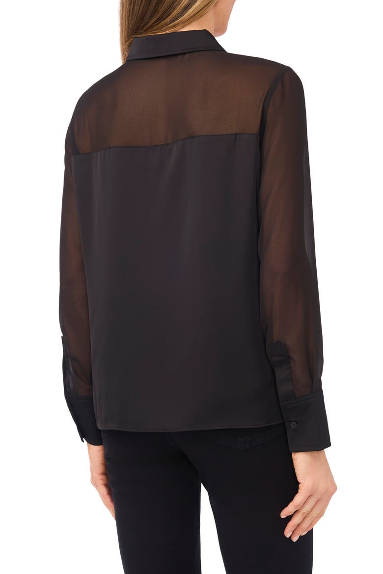 Sheer Detail Button-Up Shirt, Alternate, color, RICH BLACK