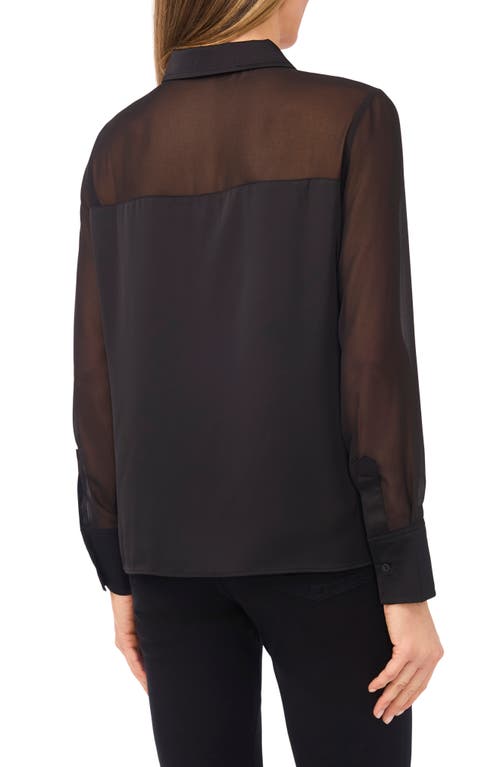 Cece Sheer Detail Button-up Shirt In Black