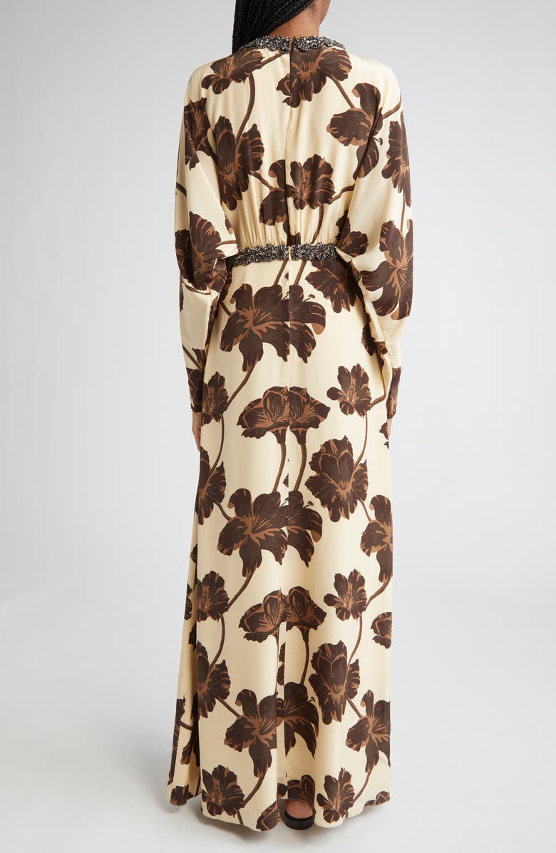 Johanna Ortiz Adoracion Continua Long Sleeve Silk Tunic Dress, Alternate, color, Ecru / Chocolate / Mocca