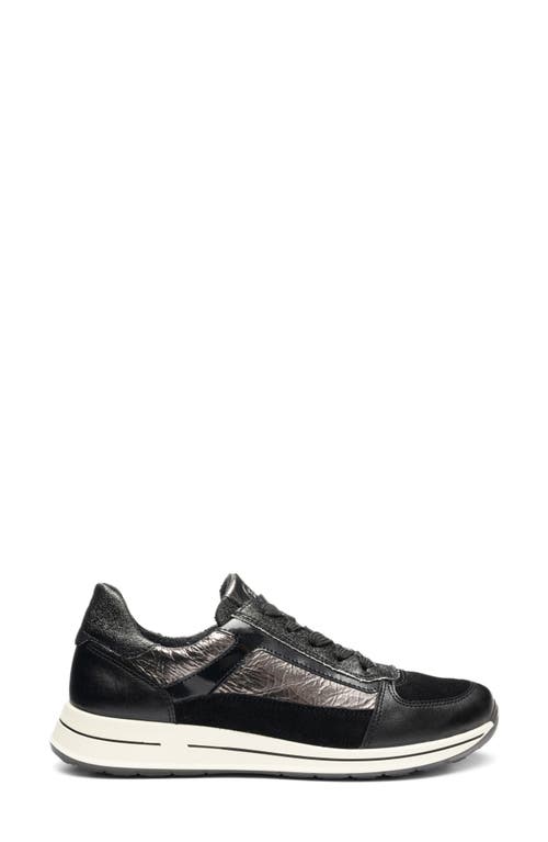 Ara Obsidian Leather Sneaker In Black/steel
