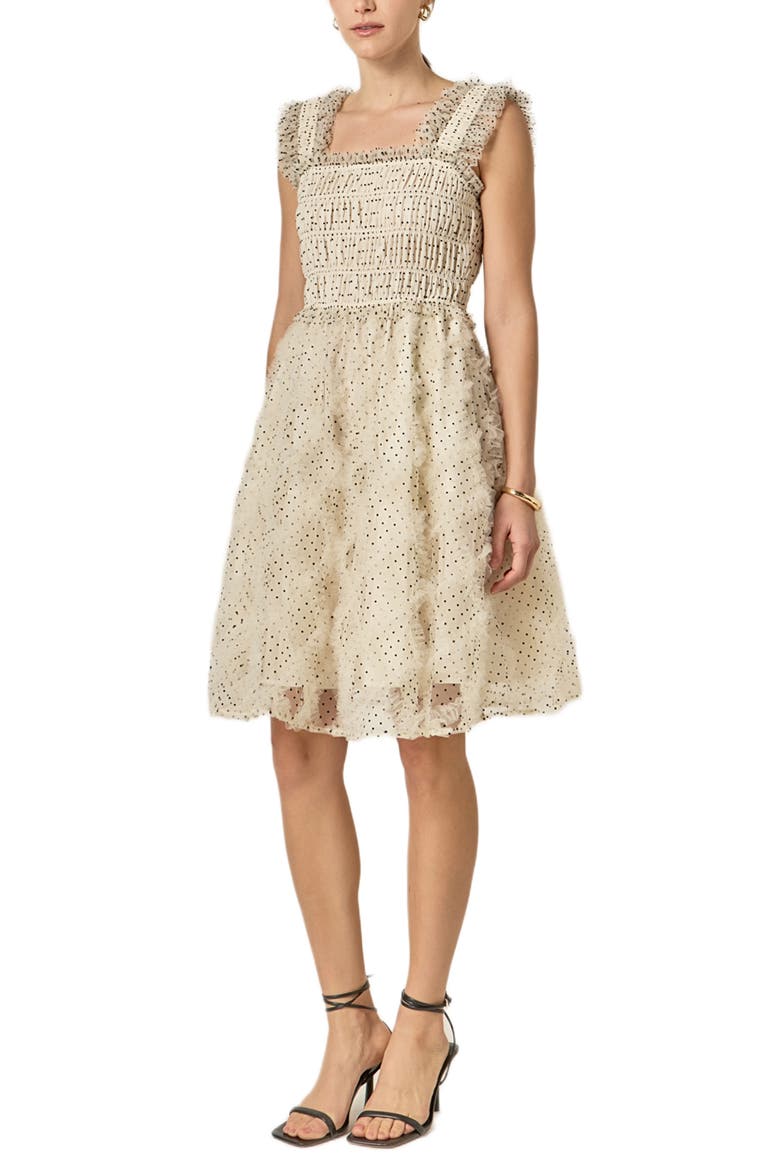 Frill Detail Polka Dot Dress, Alternate, color, WHITE/ BLACK