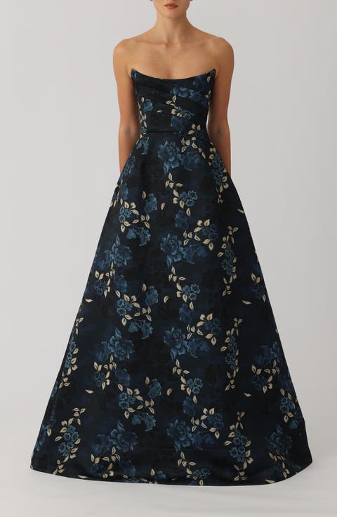 Anika Pleated Strapless Satin Ballgown